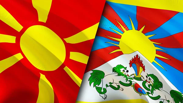 Bandeiras Macedónia Norte Tibete Acenando Design Bandeira Macedónia Norte Bandeira — Fotografia de Stock
