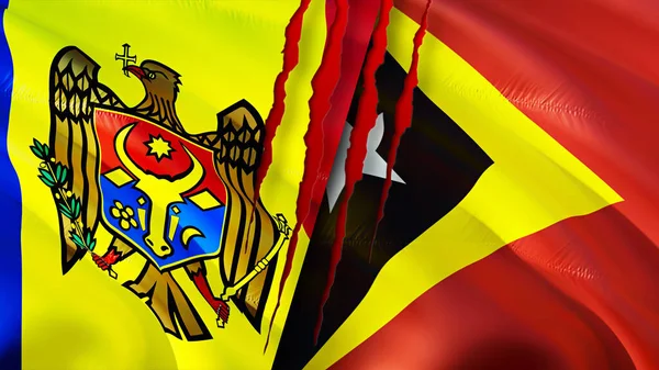 Moldavia Timor Oriental Banderas Con Concepto Cicatriz Bandera Ondeante Representación — Foto de Stock