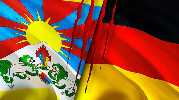 Tibet and Germany flags. 3D Waving flag design. Tibet Germany flag, picture, wallpaper. Tibet vs Germany image,3D rendering. Tibet Germany relations alliance and Trade,travel,tourism concep