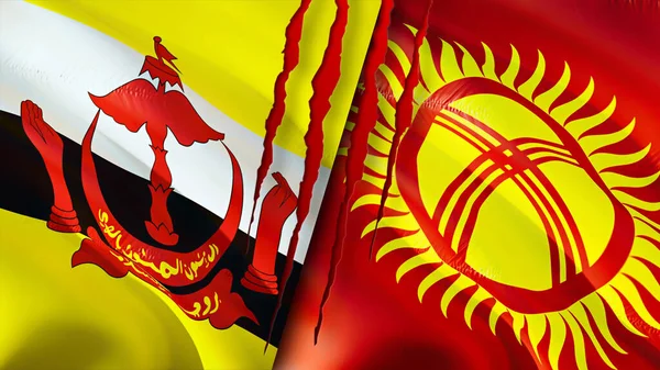 Brunei Kirgistan Flagi Blizną Koncepcji Machanie Flagą Renderowanie Koncepcja Konfliktu — Zdjęcie stockowe