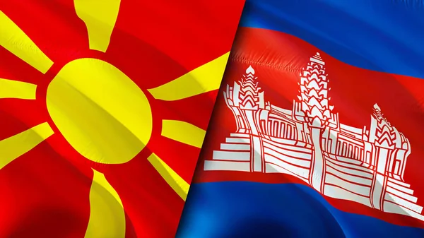 Bandeiras Macedónia Norte Camboja Acenando Design Bandeira Macedónia Norte Bandeira — Fotografia de Stock
