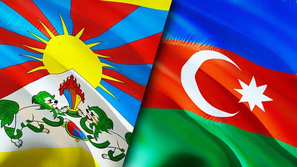 Tibet and Azerbaijan flags with scar concept. Waving flag,3D rendering. Tibet and Azerbaijan conflict concept. Tibet Azerbaijan relations concept. flag of Tibet and Azerbaijan crisis,war, attac