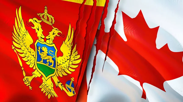 Montenegro Canadá Banderas Con Concepto Cicatriz Bandera Ondeante Representación Montenegro — Foto de Stock