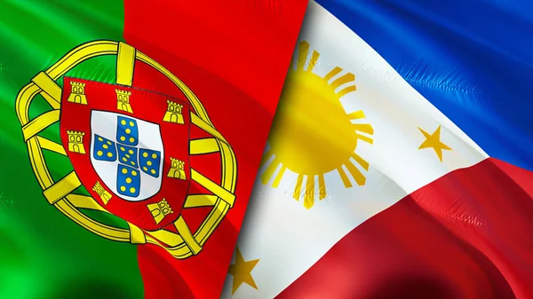 Portugal and Philippines flags. 3D Waving flag design. Portugal Philippines flag, picture, wallpaper. Portugal vs Philippines image,3D rendering. Portugal Philippines relations alliance an