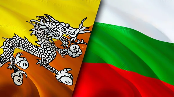 Bhutan and Bulgaria flags. 3D Waving flag design. Bhutan Bulgaria flag, picture, wallpaper. Bhutan vs Bulgaria image,3D rendering. Bhutan Bulgaria relations alliance and Trade,travel,tourism concep