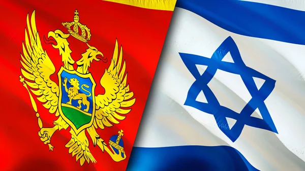 Montenegro and Israel flags. 3D Waving flag design. Montenegro Israel flag, picture, wallpaper. Montenegro vs Israel image,3D rendering. Montenegro Israel relations alliance and Trade,travel,touris