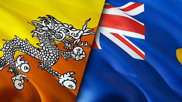 Bhutan and Saint Helena flags. 3D Waving flag design. Bhutan Saint Helena flag, picture, wallpaper. Bhutan vs Saint Helena image,3D rendering. Bhutan Saint Helena relations alliance an
