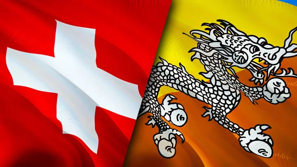 Svájc Bhután Zászlók Integető Zászló Design Svájc Bhután Zászló Kép — Stock Fotó