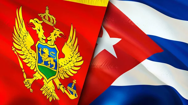 Montenegro Och Kuba Flaggor Viftande Flagga Design Montenegro Kuba Flagga — Stockfoto