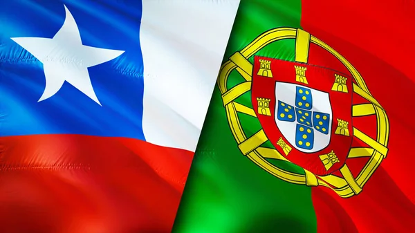 Chile and Portugal flags. 3D Waving flag design. Chile Portugal flag, picture, wallpaper. Chile vs Portugal image,3D rendering. Chile Portugal relations alliance and Trade,travel,tourism concep