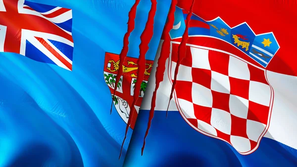Fiji Croatia Flags Scar Concept Waving Flag Rendering Fiji Croatia — Foto de Stock