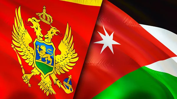 Σημαίες Μαυροβουνίου Και Ιορδανίας Σχεδιασμός Τρισδιάστατης Κυματιστή Σημαίας Σημαία Ιορδανίας — Φωτογραφία Αρχείου