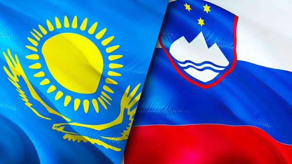 Kazakhstan Slovenia Flags Waving Flag Design Kazakhstan Slovenia Flag Picture — Stock Photo, Image