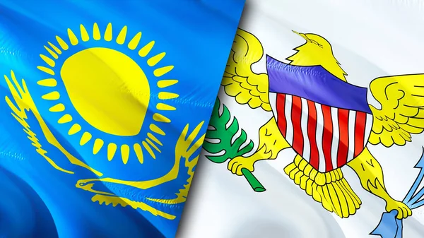 Kazakhstan and U.S. Virgin islands flags. 3D Waving flag design. Kazakhstan U.S. Virgin islands flag, picture, wallpaper. Kazakhstan vs U.S. Virgin islands image,3D rendering. Kazakhstan U.S. Virgi