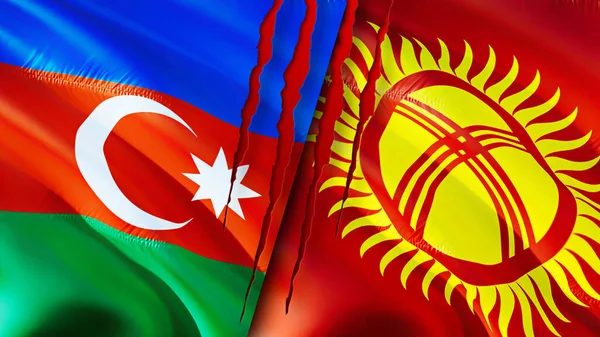 Azerbaiyán Kirguistán Banderas Con Concepto Cicatriz Bandera Ondeante Representación Azerbaiyán — Foto de Stock