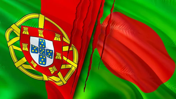 Banderas Portugal Bangladesh Con Concepto Cicatriz Bandera Ondeante Representación Concepto — Foto de Stock