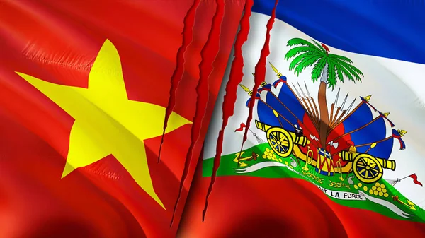 Vietnam and Haiti flags. 3D Waving flag design. Vietnam Haiti flag, picture, wallpaper. Vietnam vs Haiti image,3D rendering. Vietnam Haiti relations alliance and Trade,travel,tourism concep