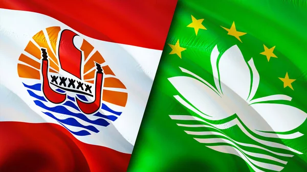 French Polynesia and Macau flags. 3D Waving flag design. French Polynesia Macau flag, picture, wallpaper. French Polynesia vs Macau image,3D rendering. French Polynesia Macau relations alliance an