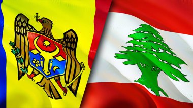 Moldova ve Lübnan bayrakları. 3 boyutlu dalgalanan bayrak tasarımı. Moldova Lübnan bayrağı, resim, duvar kağıdı. Moldova, Lübnan imajına karşı, 3 boyutlu görüntüleme. Moldova Lübnan ilişkileri ittifak ve ticaret, seyahat, turizm konsepti
