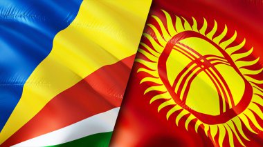 Seyşeller ve Kırgızistan bayrakları. 3 boyutlu dalgalanan bayrak tasarımı. Seyşeller Kırgızistan bayrağı, resim, duvar kağıdı. Seyşeller Kırgızistan 'a karşı, görüntü 3 boyutlu. Seyşeller Kırgızistan ile ilişkiler ittifakı