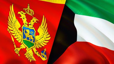 Karadağ ve Kuveyt bayrakları. 3 boyutlu dalgalanan bayrak tasarımı. Karadağ Kuveyt bayrağı, resim, duvar kağıdı. Karadağ, Kuveyt 'e karşı, görüntü 3D. Karadağ Kuveyt ilişkileri ittifak ve ticaret, seyahat, turnuva