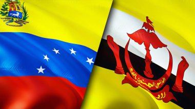 Venezuela ve Brunei bayrakları. 3 boyutlu dalgalanan bayrak tasarımı. Venezuela Brunei bayrağı, resim, duvar kağıdı. Venezuela Brunei 'ye karşı, görüntü 3 boyutlu. Venezuela Brunei ilişkileri ittifak ve ticaret, seyahat, turnuva