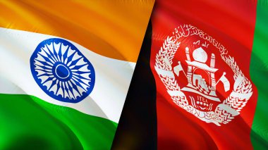 Hindistan ve Afganistan bayrakları. 3 boyutlu dalgalanan bayrak tasarımı. Hindistan Afganistan bayrağı, resim, duvar kağıdı. Hindistan, Afganistan 'a karşı görüntüsü, 3 boyutlu görüntüleme. Hindistan Afganistan ilişkileri ittifak ve ticaret, seyahat, turnuva
