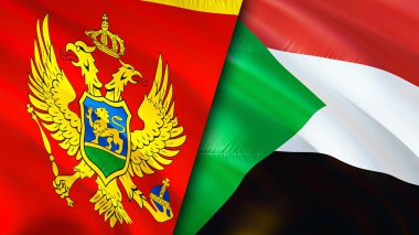 Karadağ ve Sudan bayrakları. 3 boyutlu dalgalanan bayrak tasarımı. Karadağ Sudan bayrağı, resim, duvar kağıdı. Karadağ Sudan 'a karşı, görüntü 3 boyutlu. Karadağ Sudan ilişkileri ittifak ve ticaret, seyahat, turnuva