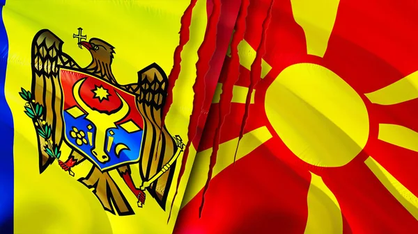 Moldavië Noord Macedonië Vlaggen Met Litteken Concept Wuivende Vlag Weergave — Stockfoto