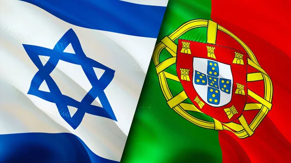 Israel and Portugal flags. 3D Waving flag design. Israel Portugal flag, picture, wallpaper. Israel vs Portugal image,3D rendering. Israel Portugal relations alliance and Trade,travel,tourism concep