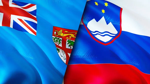 Fiji and Slovenia flags. 3D Waving flag design. Fiji Slovenia flag, picture, wallpaper. Fiji vs Slovenia image,3D rendering. Fiji Slovenia relations alliance and Trade,travel,tourism concep
