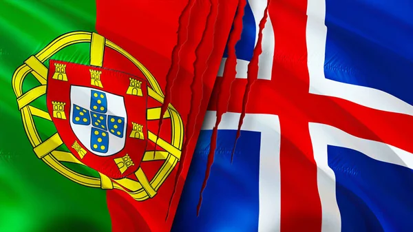 Σημαίες Της Πορτογαλίας Και Της Ισλανδίας Την Έννοια Ουλή Κυματιστή — Φωτογραφία Αρχείου