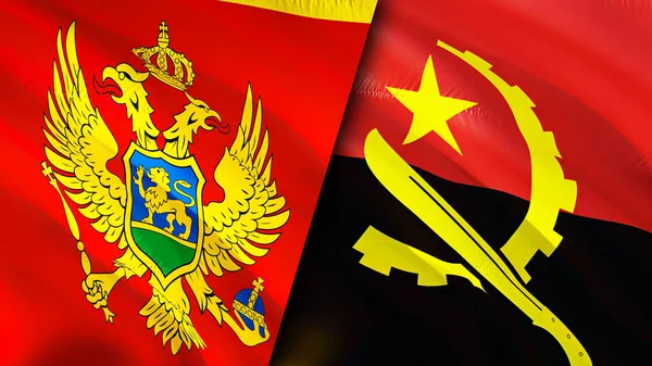 Montenegró Angola Zászlói Integető Zászló Design Montenegró Angola Zászló Kép — Stock Fotó