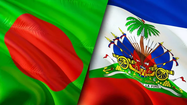 Σημαίες Μπανγκλαντές Και Αϊτή Σχεδιασμός Τρισδιάστατης Κυματιστή Σημαίας Σημαία Μπανγκλαντές — Φωτογραφία Αρχείου