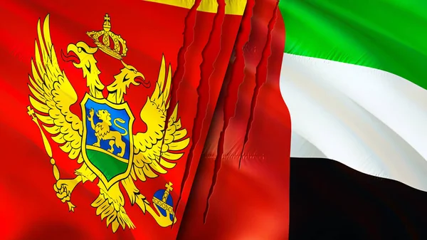 Montenegró Egyesült Arab Emírségek Zászlók Heg Koncepció Lengő Zászló Renderelés — Stock Fotó