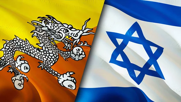 Bhutan and Israel flags. 3D Waving flag design. Bhutan Israel flag, picture, wallpaper. Bhutan vs Israel image,3D rendering. Bhutan Israel relations alliance and Trade,travel,tourism concep