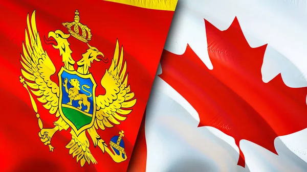 Banderas Montenegro Canadá Diseño Banderas Waving Montenegro Canadá Bandera Foto — Foto de Stock