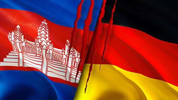 Cambodia Germany Flags Scar Concept Waving Flag Rendering Cambodia Germany — Stock Photo, Image