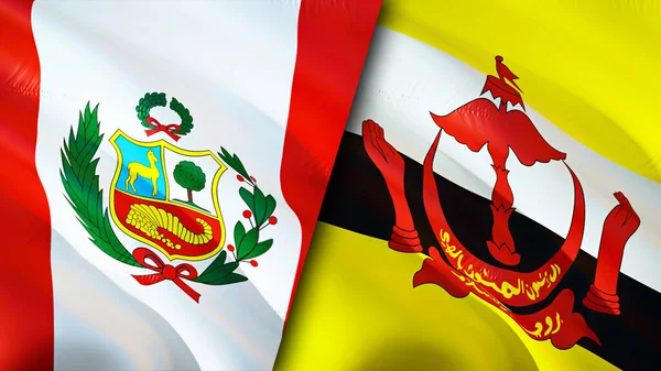 Bandiere Perù Brunei Progettazione Bandiera Sventolante Perù Brunei Bandiera Immagine — Foto Stock