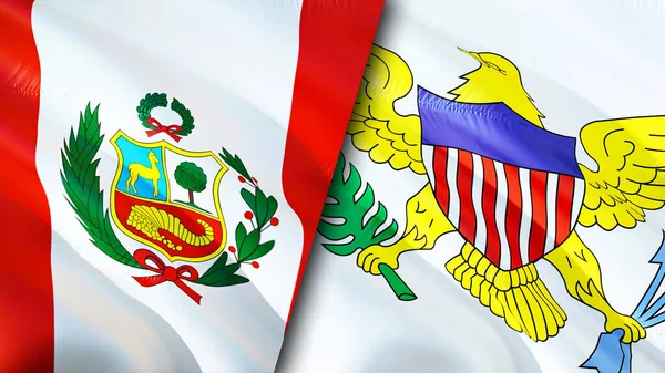 秘鲁和美属维尔京群岛的国旗 3D波浪旗帜设计 秘鲁美属维尔京群岛国旗 秘鲁对美属维尔京群岛的图像 3D渲染 美属维尔京群岛关系 — 图库照片