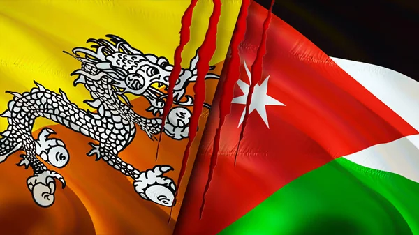 Bhutan Jordan Vlaggen Met Litteken Concept Wuivende Vlag Weergave Bhutan — Stockfoto