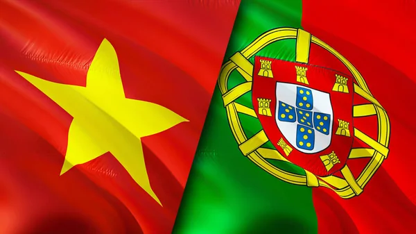 ベトナムとポルトガルは傷の概念でフラグを立てます 旗を振って3Dレンダリング ベトナムとポルトガルの紛争の概念 ベトナムポルトガル関係の概念 ベトナムとポルトガルの旗危機戦争攻撃 — ストック写真