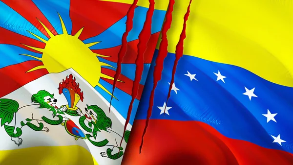 Tibet and Venezuela flags. 3D Waving flag design. Tibet Venezuela flag, picture, wallpaper. Tibet vs Venezuela image,3D rendering. Tibet Venezuela relations alliance and Trade,travel,tourism concep