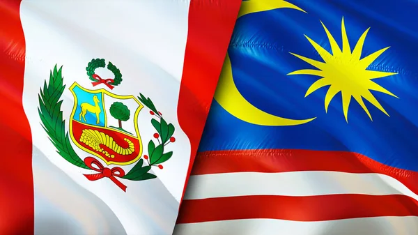 Σημαίες Περού Και Μαλαισίας Σχεδιασμός Τρισδιάστατης Κυματιστή Σημαίας Σημαία Μαλαισίας — Φωτογραφία Αρχείου