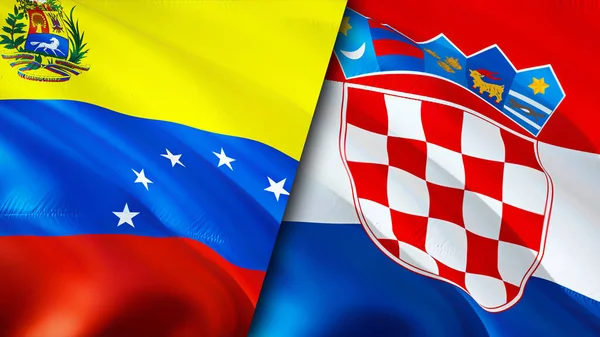 Venezuela and Croatia flags. 3D Waving flag design. Venezuela Croatia flag, picture, wallpaper. Venezuela vs Croatia image,3D rendering. Venezuela Croatia relations alliance and Trade,travel,touris