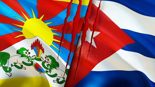 Tibet and Cuba flags. 3D Waving flag design. Tibet Cuba flag, picture, wallpaper. Tibet vs Cuba image,3D rendering. Tibet Cuba relations alliance and Trade,travel,tourism concep