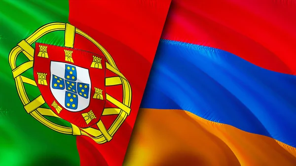 Bandiere Portogallo Armenia Progettazione Bandiera Sventolante Portogallo Armenia Bandiera Immagine — Foto Stock