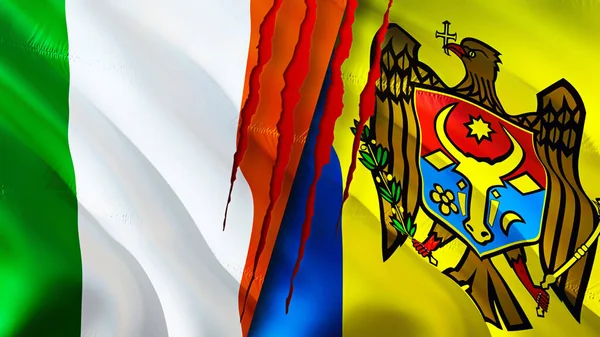Σημαία Της Ιρλανδίας Και Της Μολδαβίας Την Έννοια Ουλή Κυματιστή — Φωτογραφία Αρχείου
