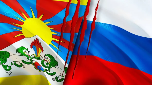 Tibet and Russia flags. 3D Waving flag design. Tibet Russia flag, picture, wallpaper. Tibet vs Russia image,3D rendering. Tibet Russia relations alliance and Trade,travel,tourism concep