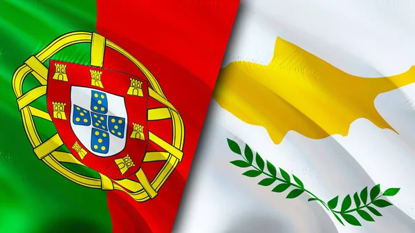 Portugal and Cyprus flags. 3D Waving flag design. Portugal Cyprus flag, picture, wallpaper. Portugal vs Cyprus image,3D rendering. Portugal Cyprus relations alliance and Trade,travel,tourism concep